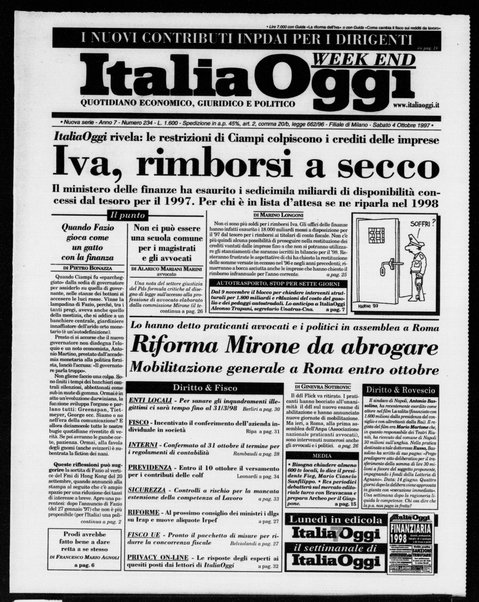 Italia oggi : quotidiano di economia finanza e politica